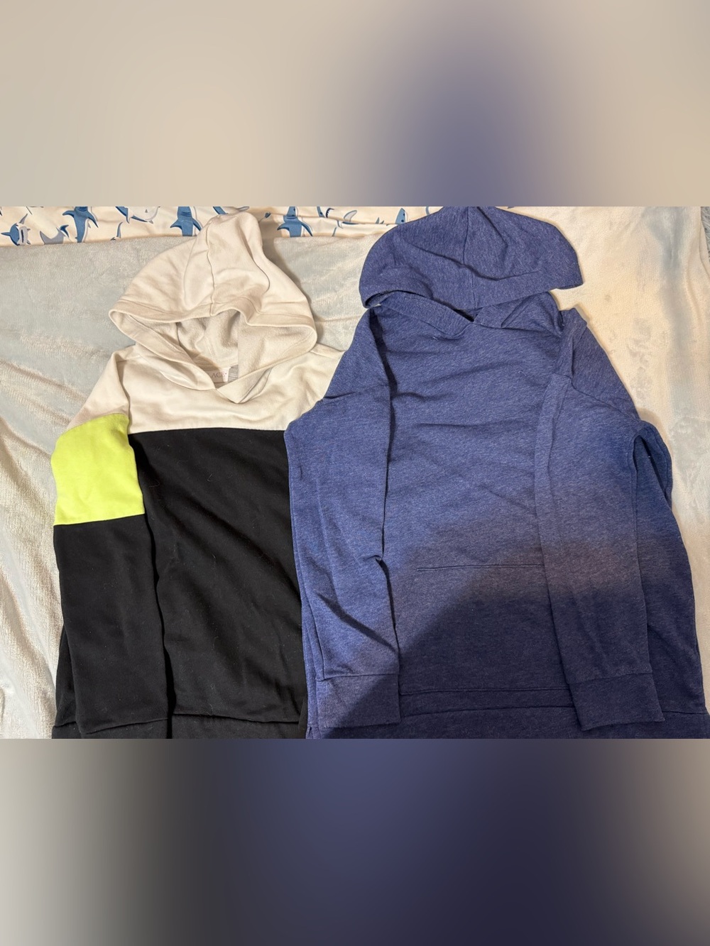 Girls Hooded Pullover Sweatshirt - Blue and Black/Gray with Lime Accent Bundle